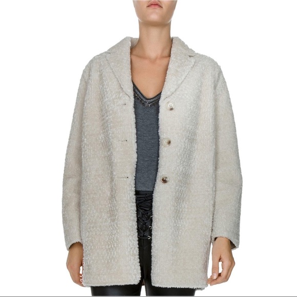 The Kooples Ivory Faux Fur Sherling Button Coat L - Picture 2 of 8